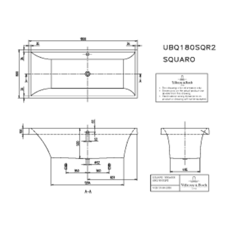 Squaro 4-H ligbad 180x80cm wit quaryl met badpoten
