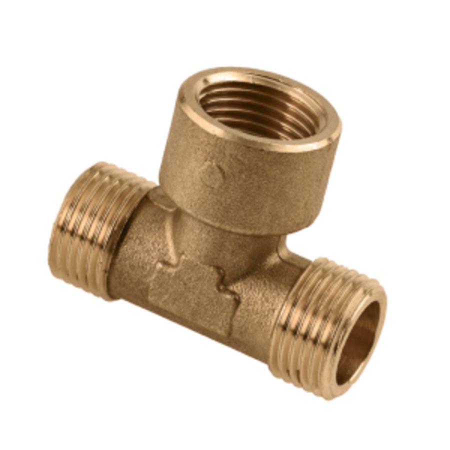 T-stuk draadfitting messing 1/2" (bu. x bi. x bu.)