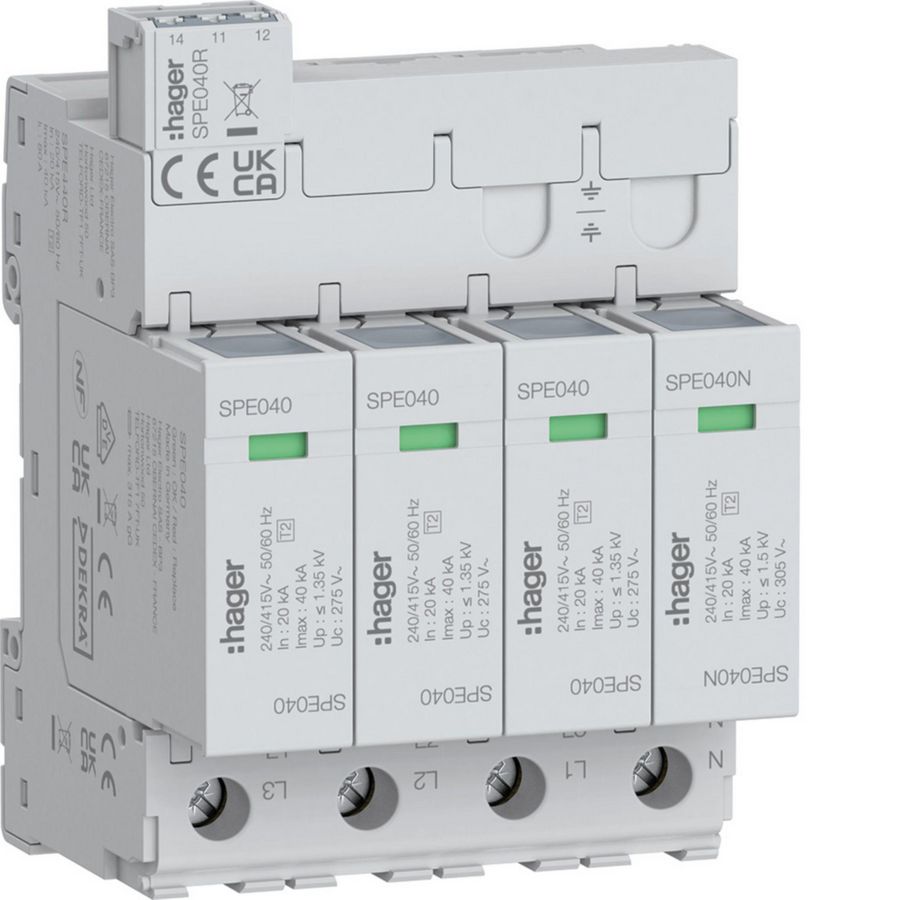 Overspanningsbeveiliging T2 4P 40 kA TNS/TT met indicator+sign.contact