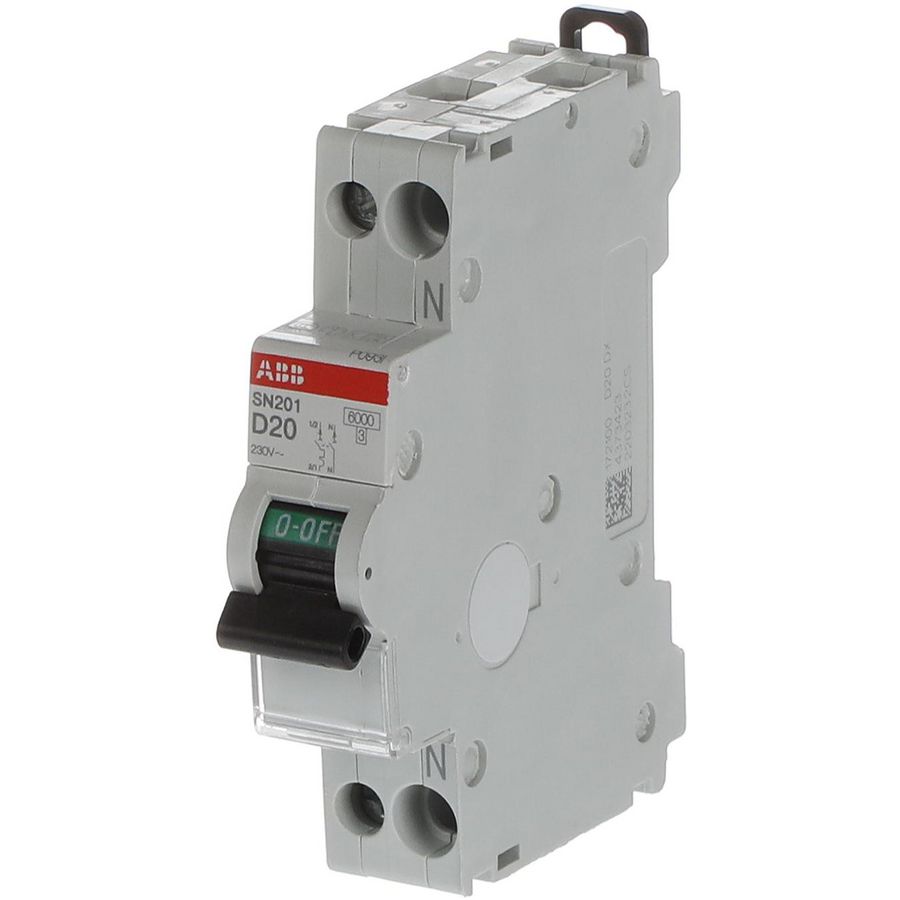 Installatieautomaat 1-polig + Nul 6kA-10kA D-karakteristiek 20A
