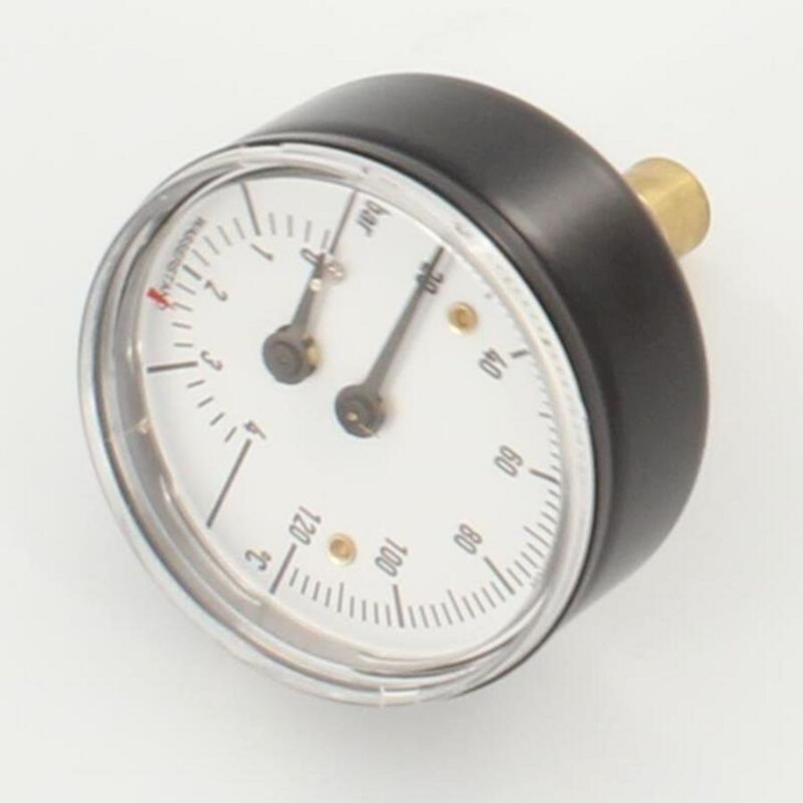 Thermomanometer 63mm 0-4bar 20°-120°C 1/2"bt. axiaal
