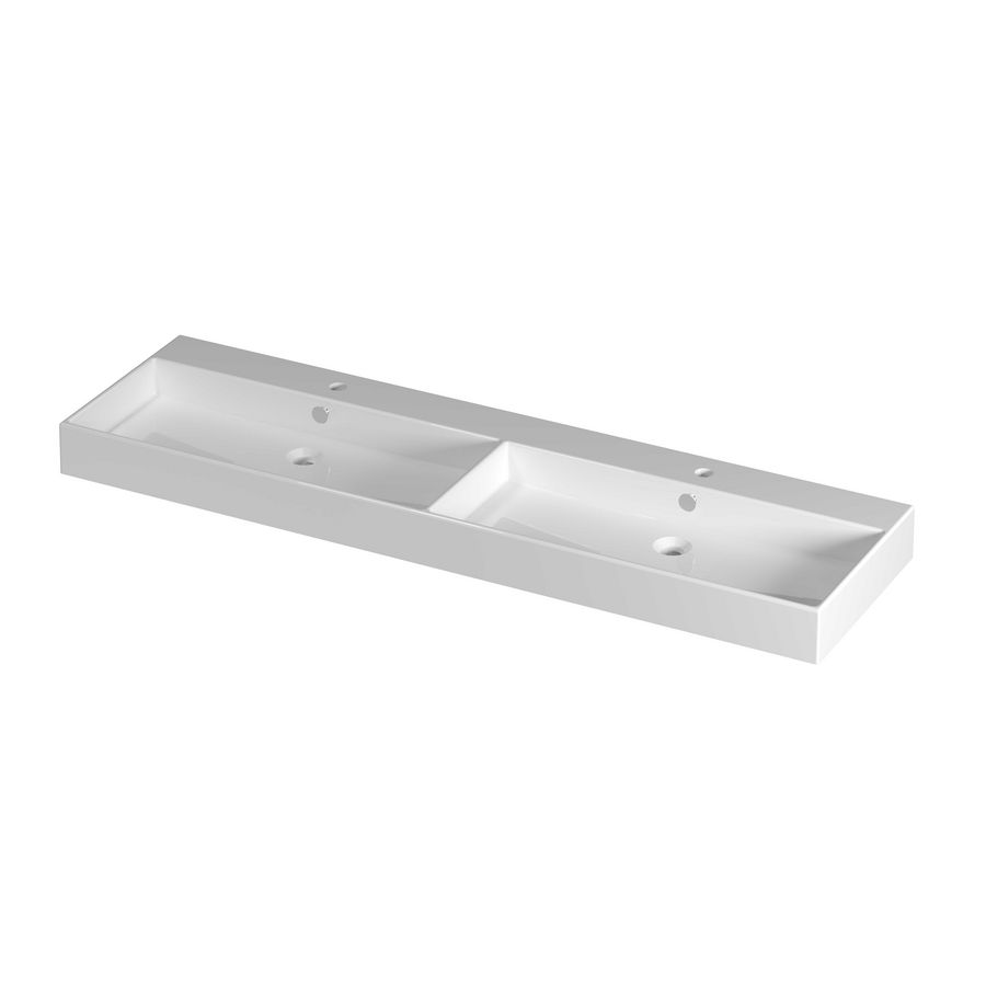 Wastafel porselein dub 2 kraangat 1600x450x110 Glans wit Unlimited INK