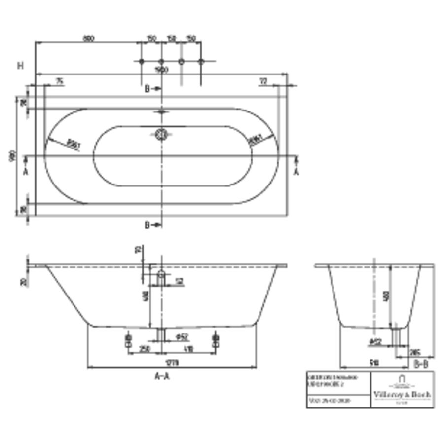 Oberon 4-H ligbad 190x90cm wit quaryl met badpoten