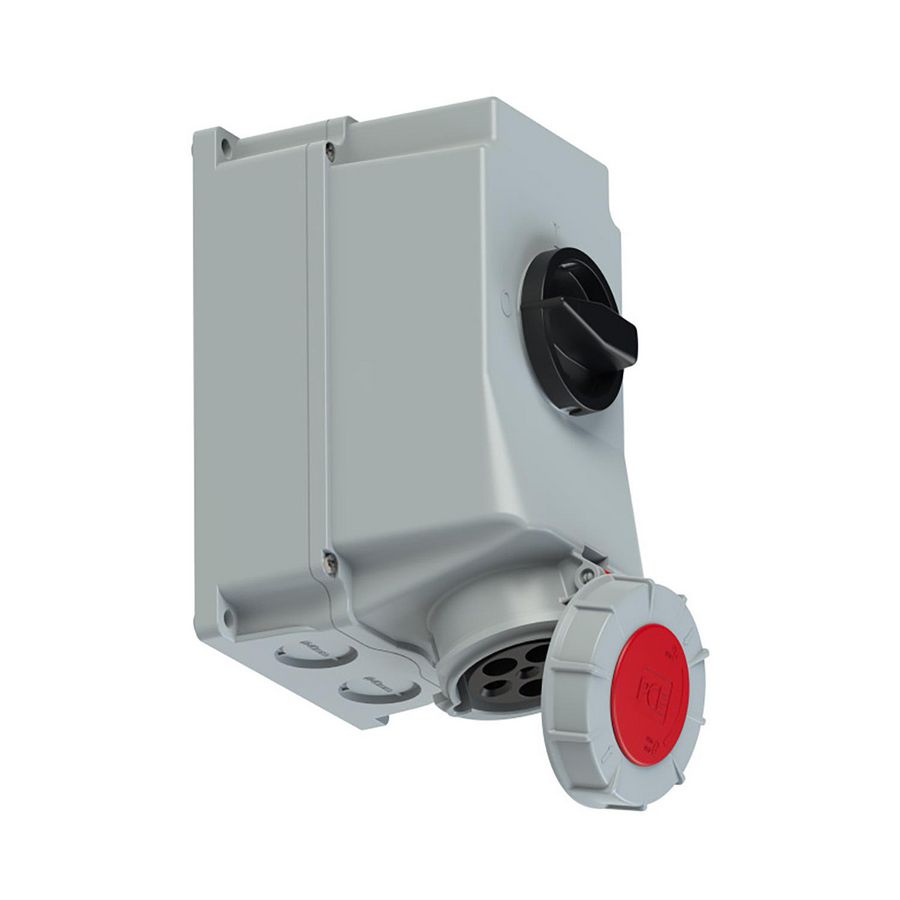 CEE opbouw ON/OFF wandcontactdoos 63A 5p 400V 6h rood IP67 met doorlus
