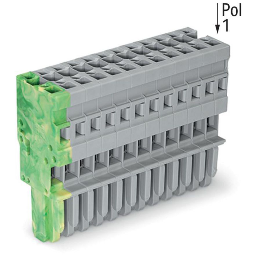 1-draads female steker CAGE CLAMP 4mm² grijs/groen-g VVE=20