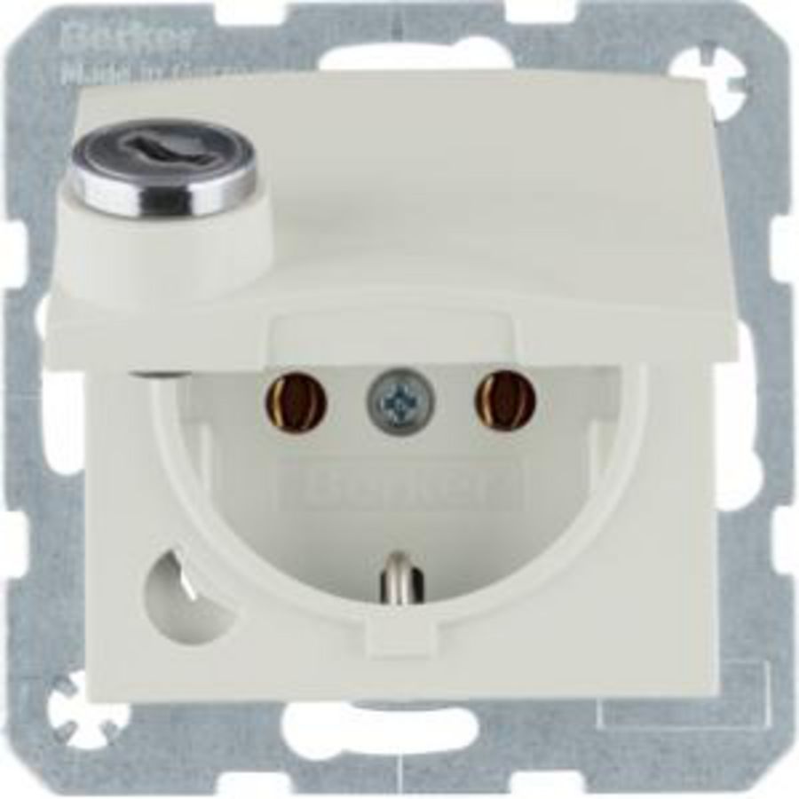 Wandcontactdoos RA klapdeksel en slot berker S.1 wit glans