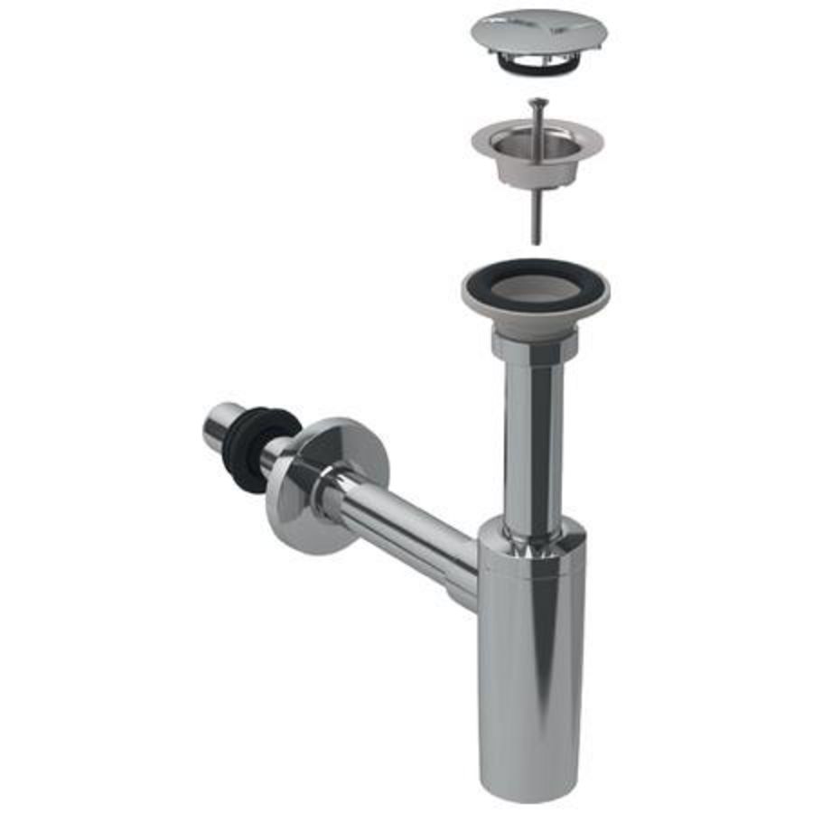Directsifon 1.1/4"x40mm incl. muurbuis+rozet chroom met plug/manchet