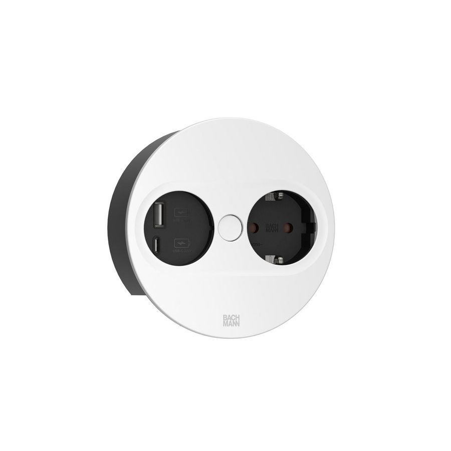 Twist 2 1x 230V RA + 1x USB A/C chrgr 2m RA rond wit
