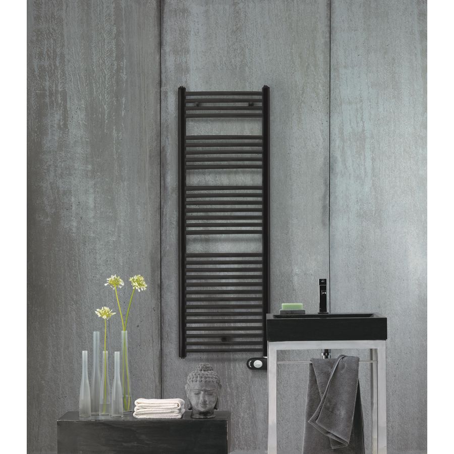Elektr. handdoekradiator AURA EL 1226x500mm Htotaal=1300mm 750W RAL9205 matzwart met LCD-bediening