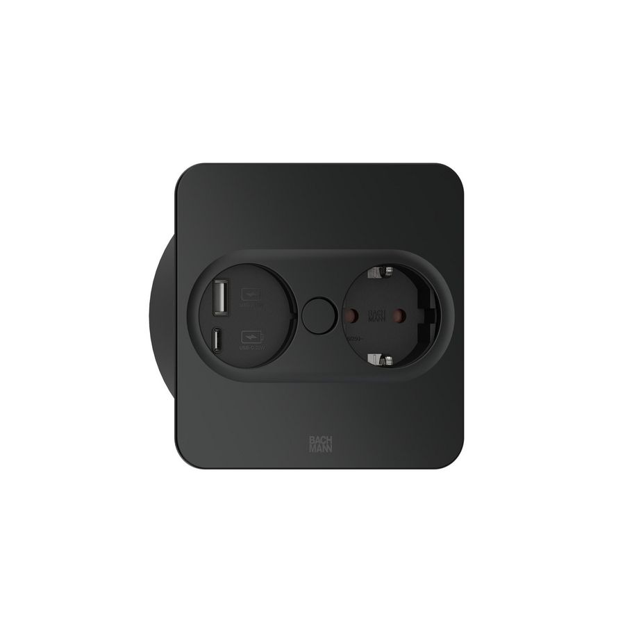Twist 2 1x 230V RA + 1x USB A/C chrgr 2m RA vierkant zwartm.