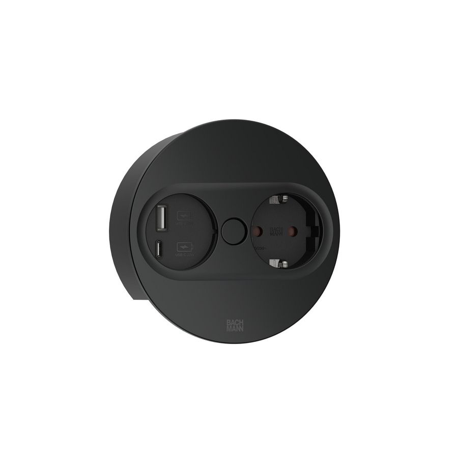 Twist 2 1x 230V RA + 1x USB A/C chrgr 2m RA rond zwartmat