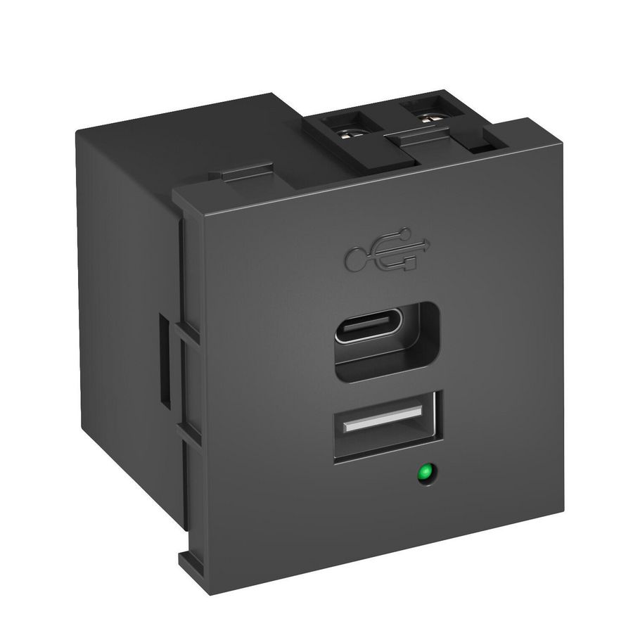 USB-lader+3,0 A laadstroom 45x45x38 Polycarbonaat Zwartgr