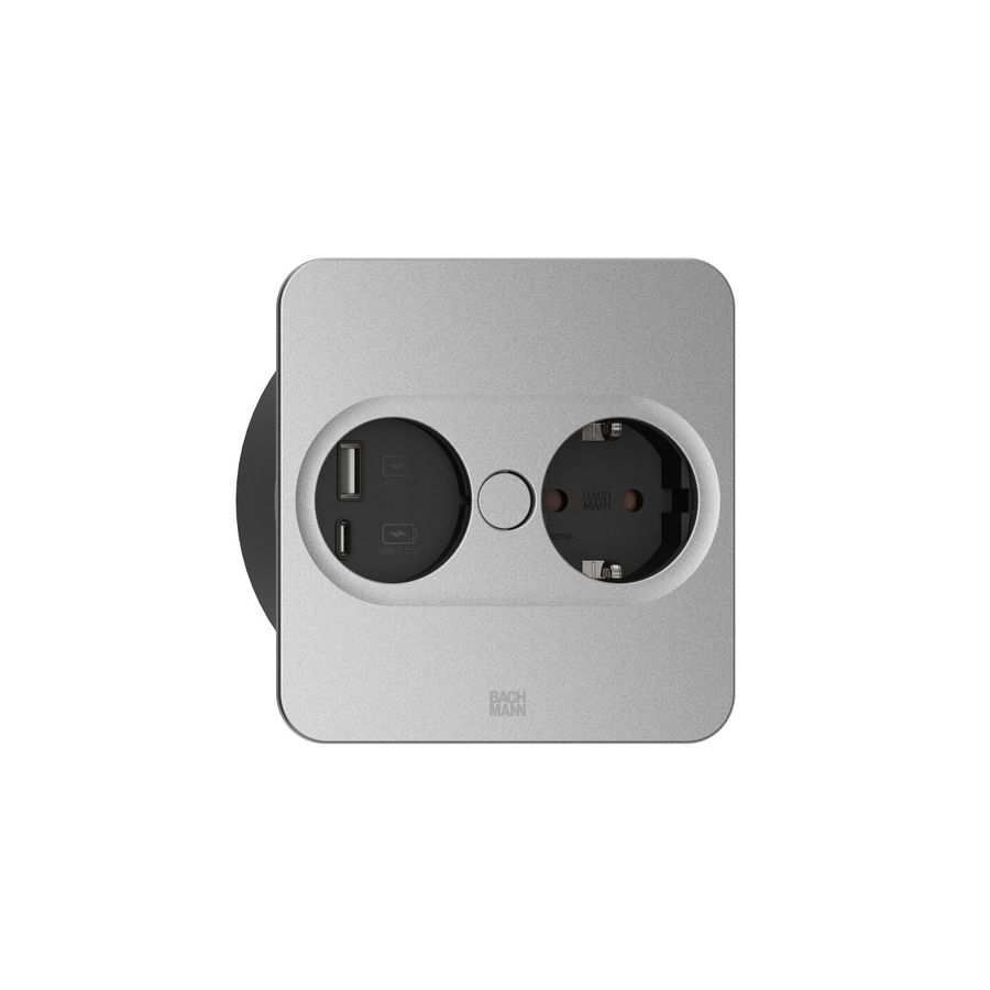 Twist2 1x 230V 1xUSB A/C chrgr 0,2m GST o.g. vierkant zilver