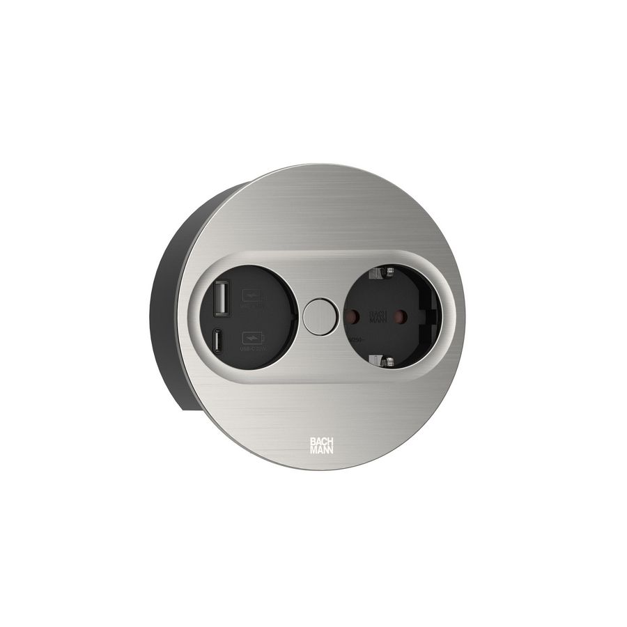 Twist 2 1x 230V RA + 1x USB A/C chrgr 2m RA rond RVS look