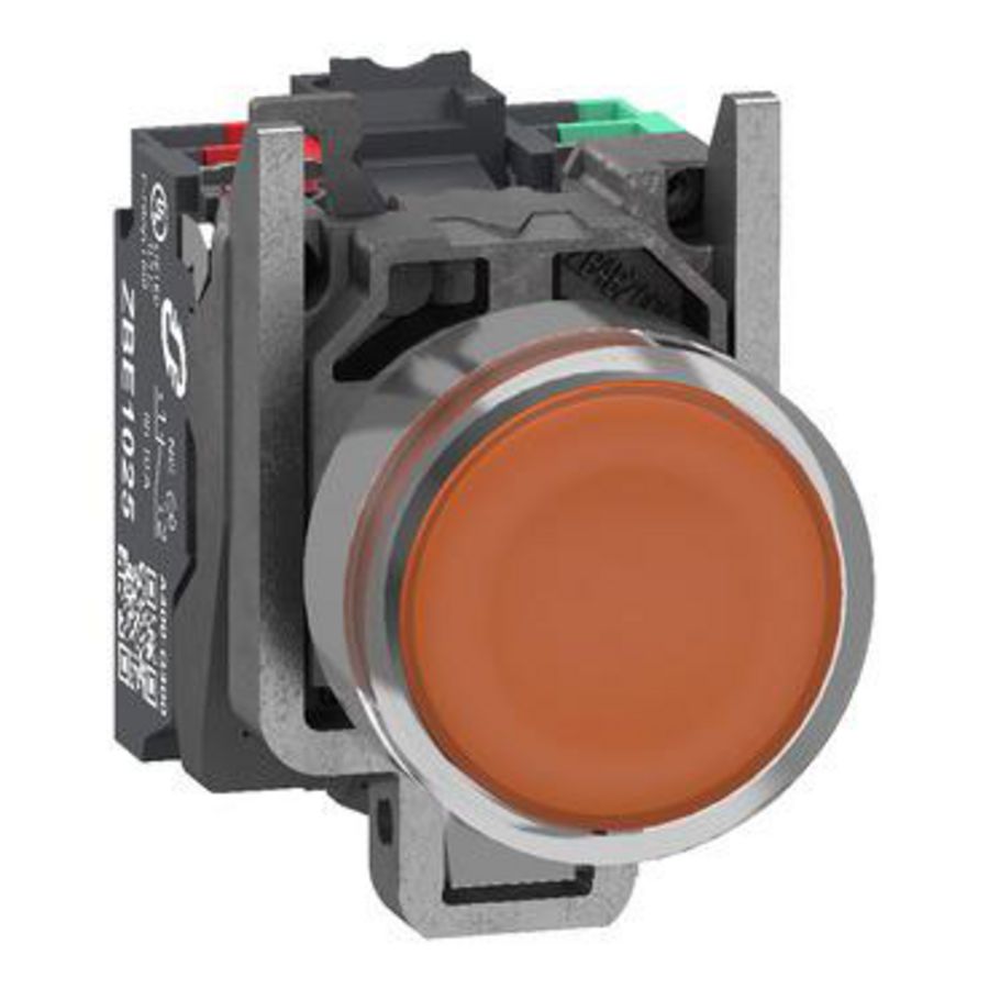 Verlichte drukknop Harmony XB4 metaal oranje Vlak 22mm unive