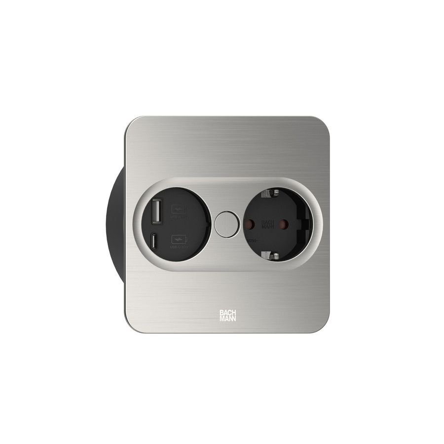 Twist 2 1x 230V RA 1x USB A/C chrgr 2m RA vierkant RVS look