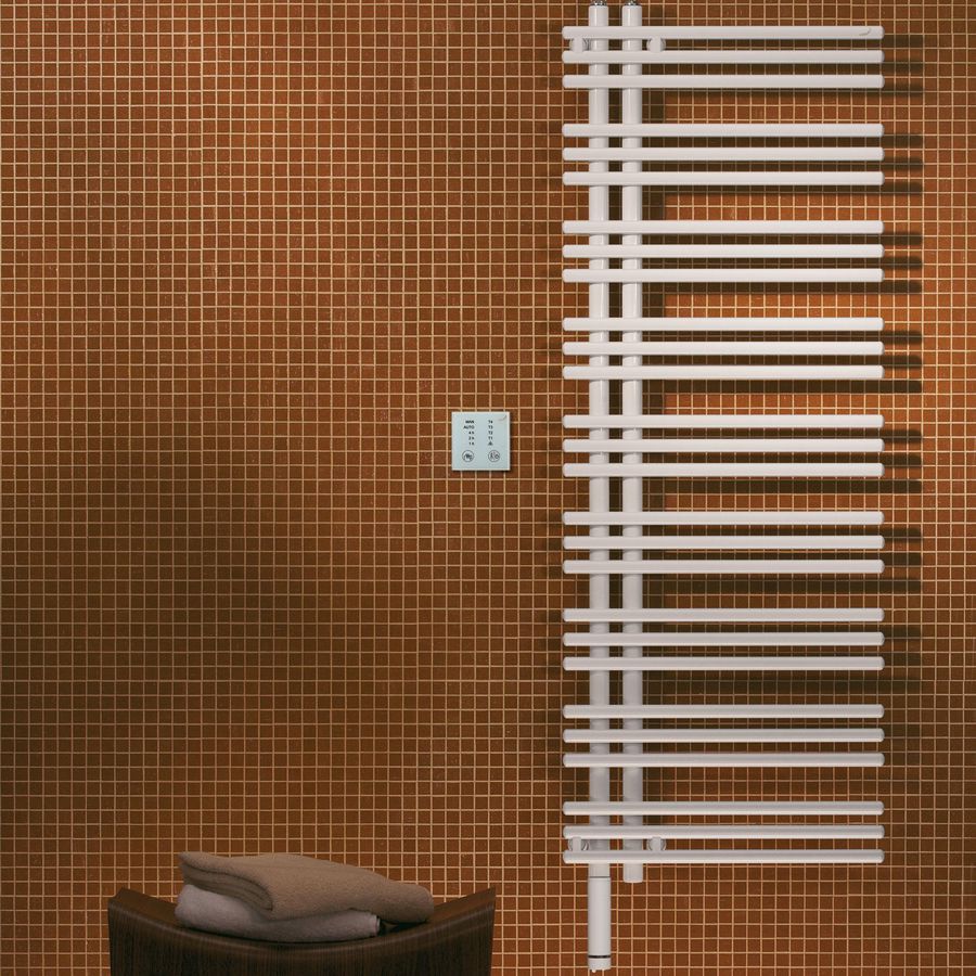 Elektr. badkamerradiator Yucca Asym rechts EL 1378x478mm 400W IHD + afstandsbediening wit RAL9016