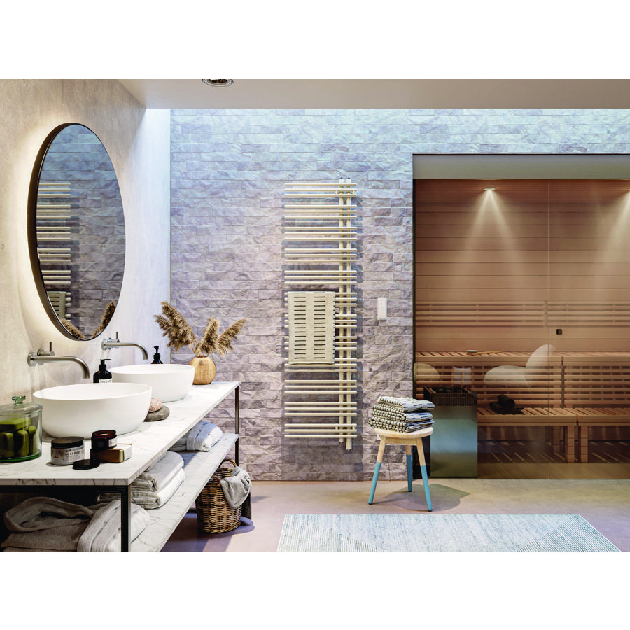 Elektr. badkamerradiator Yucca Asym links EL 946x478mm 300W IHD + afstandsbediening wit RAL9016