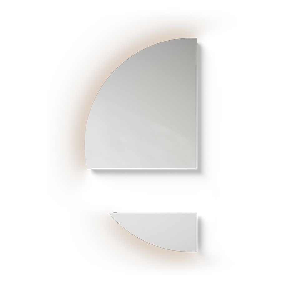 Spiegel Luna 2 delen rechts R90 indirecte led-verlichting dimbaar 3000K Ø1800mm voor meubelhoogte 35cm