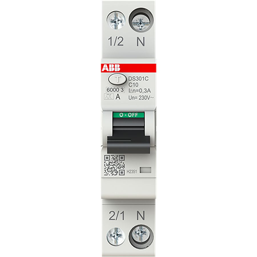 Aardlekautomaat 1P+N, C Char, 10A, 300ma, 6ka