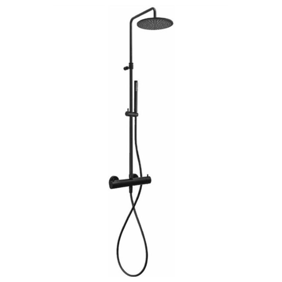 Showerpipe MINI BIRILLO douchethermostaat+ hoofddouche 300mm+staafdouche mat zwart