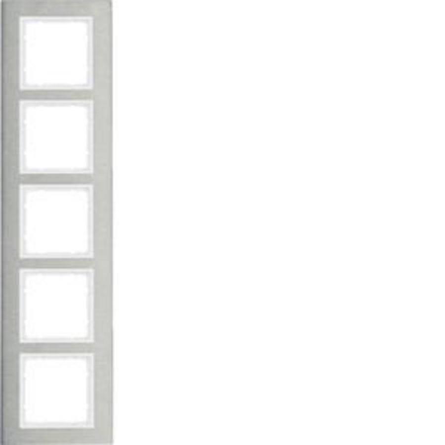 Afdekraam 5-v vert. berker B.7 geborsteld edelstaal/polarwit