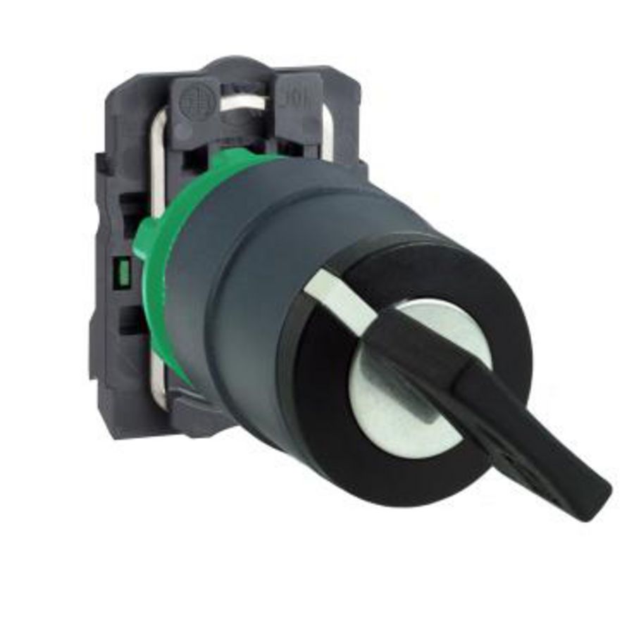 Keuzeschakelaar 2 standen Slot Ø22mm 1NO Zwart