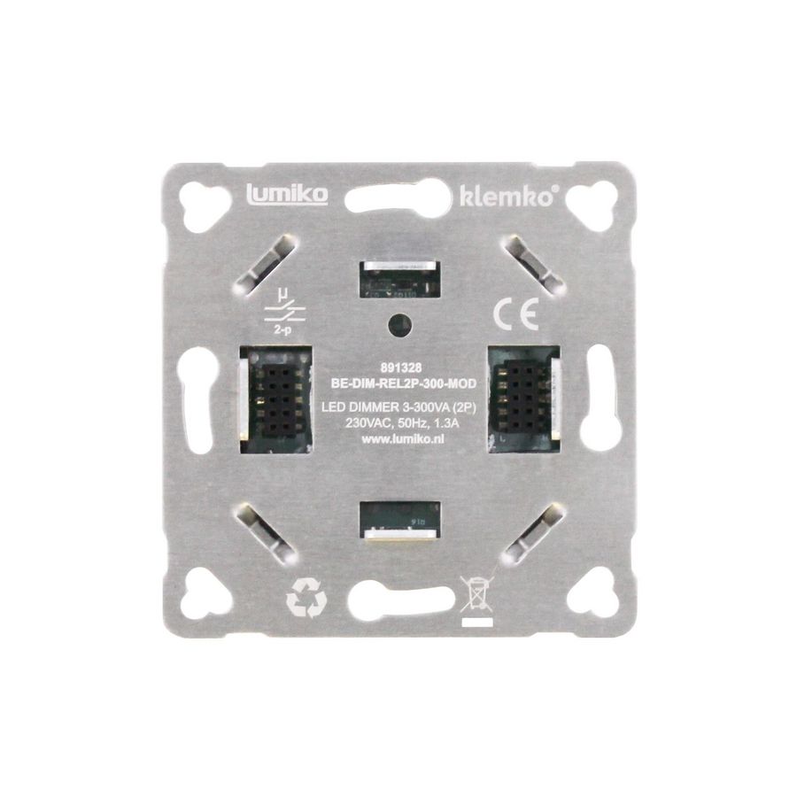 Modulaire 3-draads relais fase-af. dimmer 3-300VA 2-polig