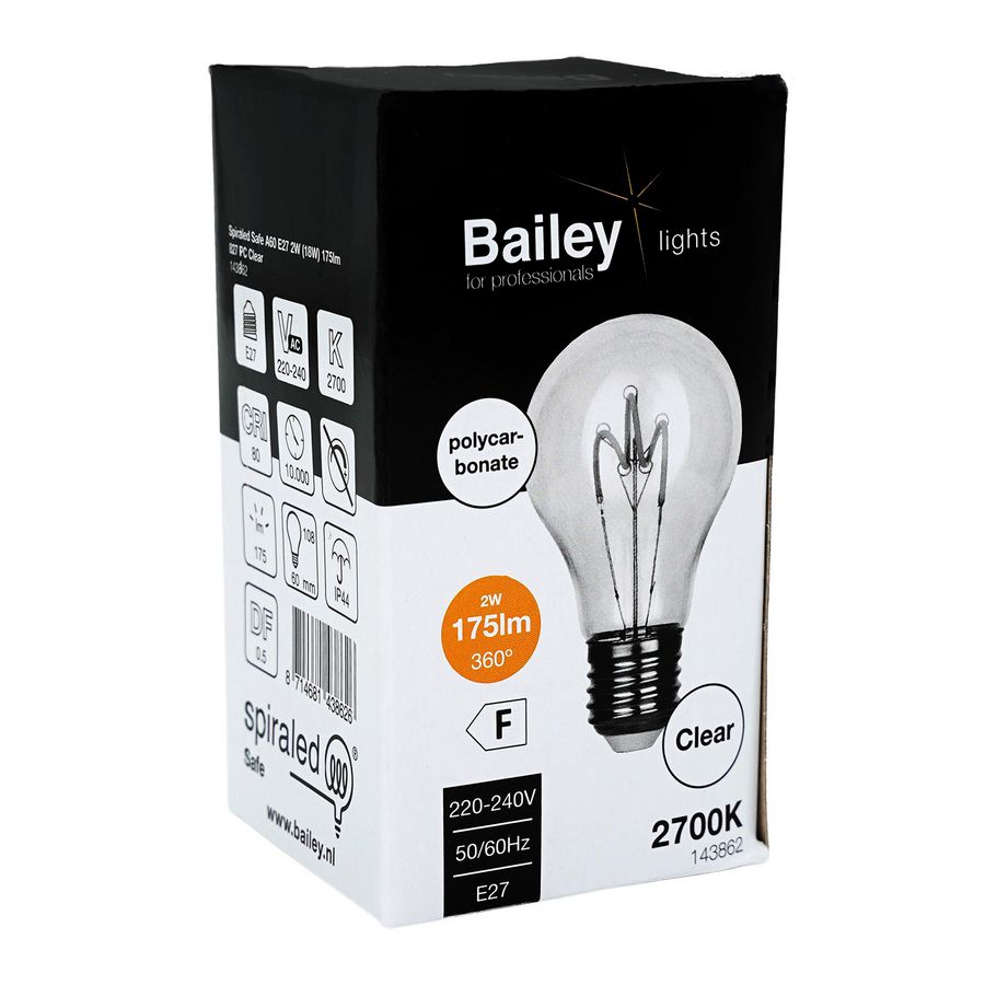 LED-lamp A60 SPIRALED Safe E27 2W (18W) 175lm 827 PC helder