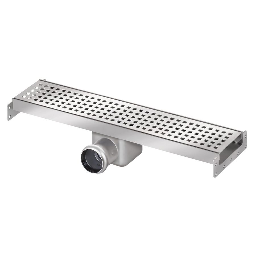 Douchegootdeel koppelbaar RVS 500x100mm met zijuitlaat 50mm (waterslot 50mm)