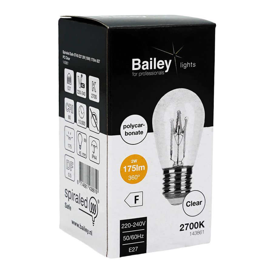 LED-lamp ST45 SPIRALED Safe E27 2W (18W) 175lm 827 PC helder