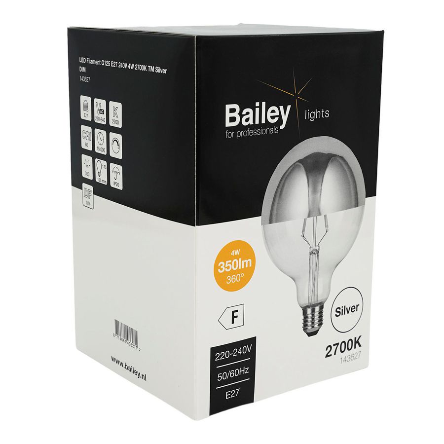 LED-lamp G125 TM SIL FIL E27 DIM 4W 32W 350lm 827 zilver