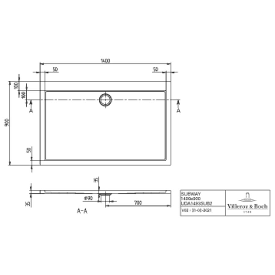 Douchevloer Subway 1400x900x35mm UDA1493SUB2V-01