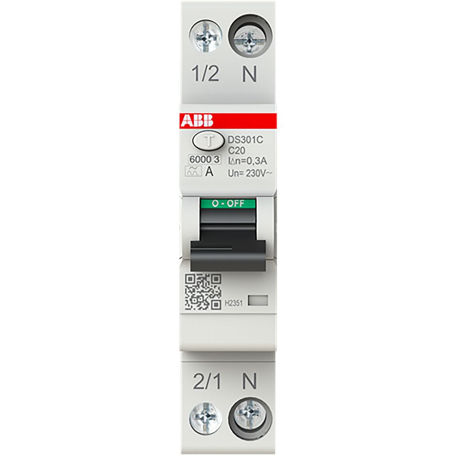 Aardlekautomaat 1P+N, C Char, 20A, 300ma, 6ka