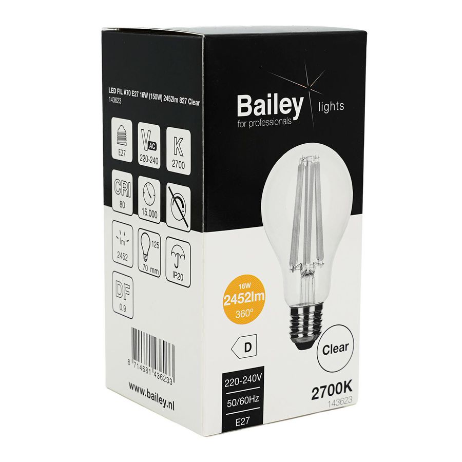 LED-lamp A70 CL FIL E27 16W 150W 2452lm 827 helder