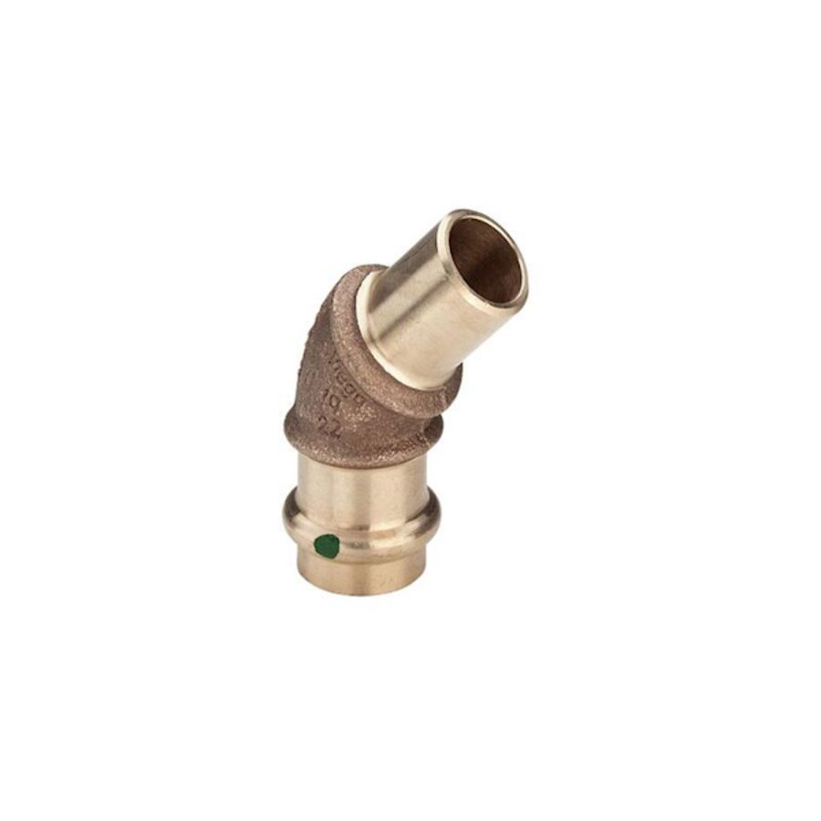 Bochtkoppeling 45gr. Sanpress brons 15mm spie x pers