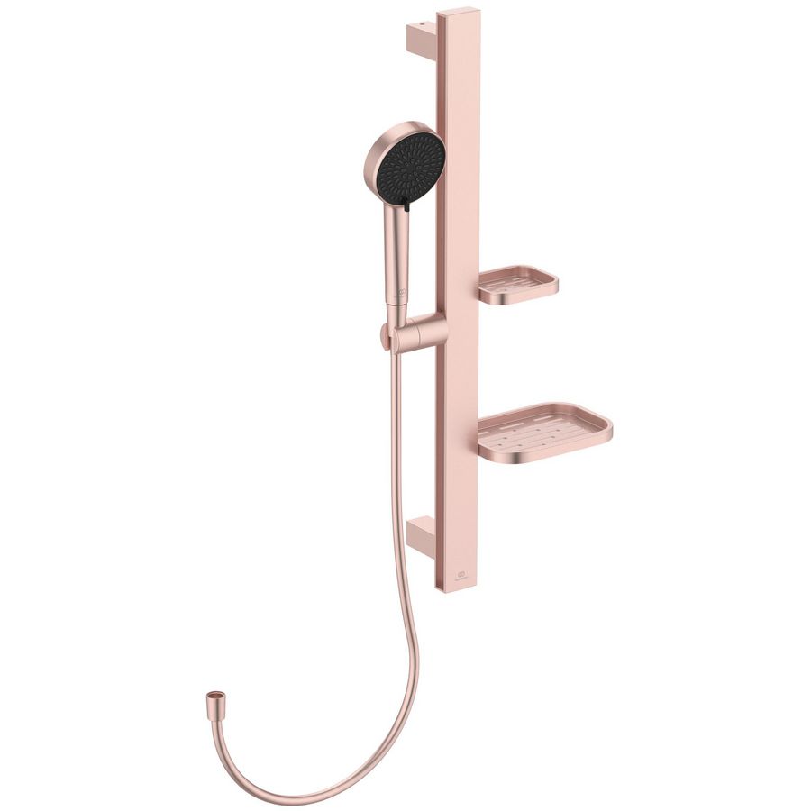 Glijstangcombinatie Alu+ 600mm met handdouche Ø100mm + 2 zeepschalen Rose