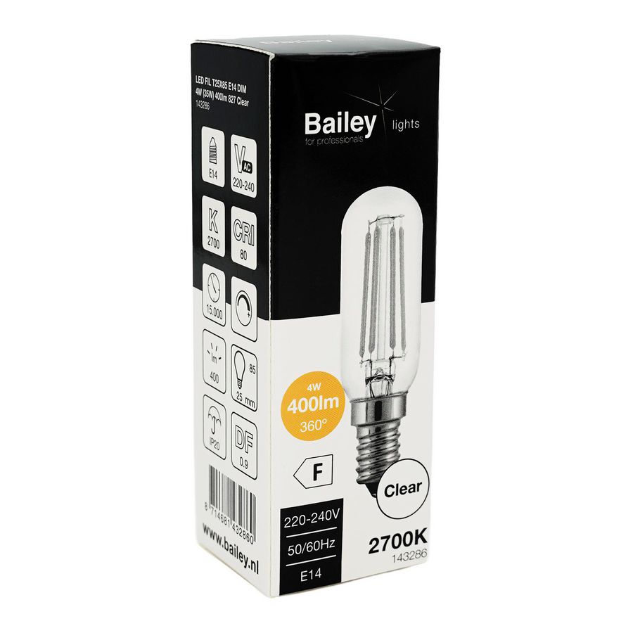LED-lamp T25x85 FIL E14 DIM 4W 35W 400lm 827 helder