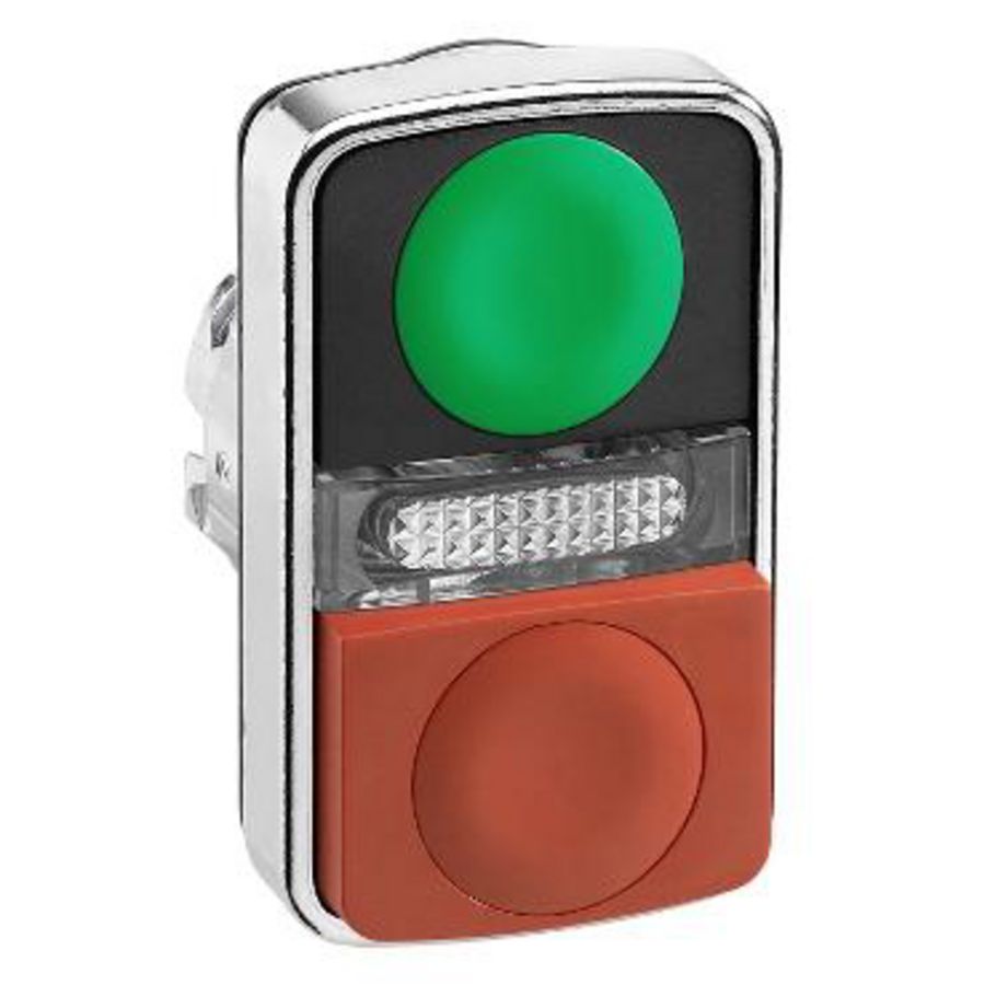 Groene verz./rode uitst. verl. drukkn. dubbele Kop 22mm,