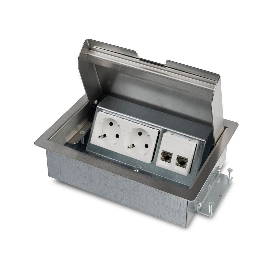 SERVICEBOX 3.0 2x 230V RA 2x CAT6 RVS deksel