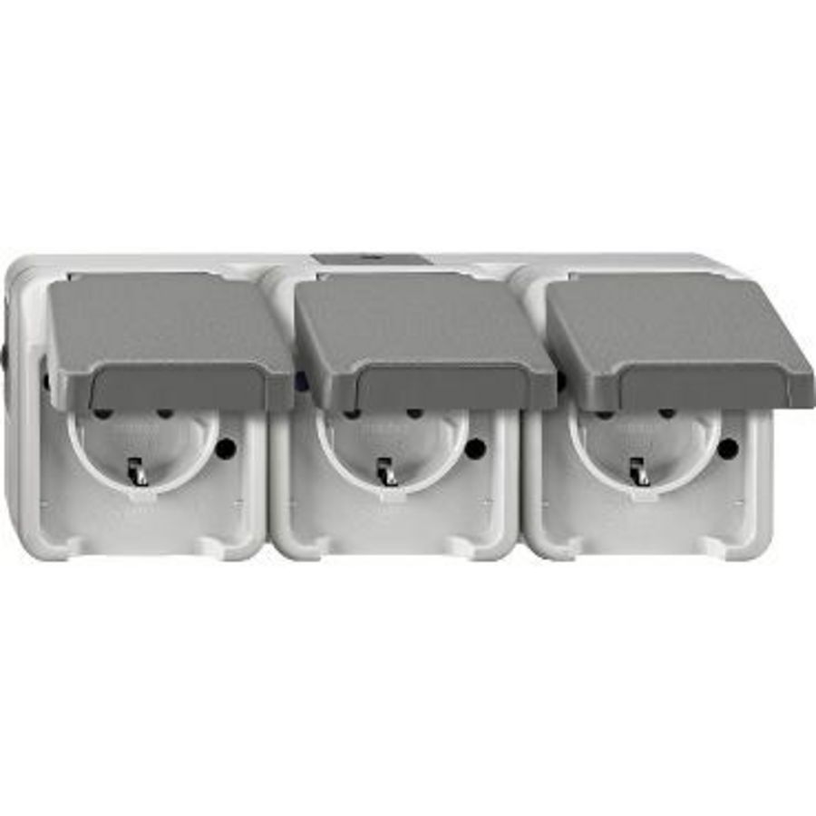 Merten AQUASTAR IP44-Wandcontactdoos-Opbouw-3-voudig-Horizontaal-grijs