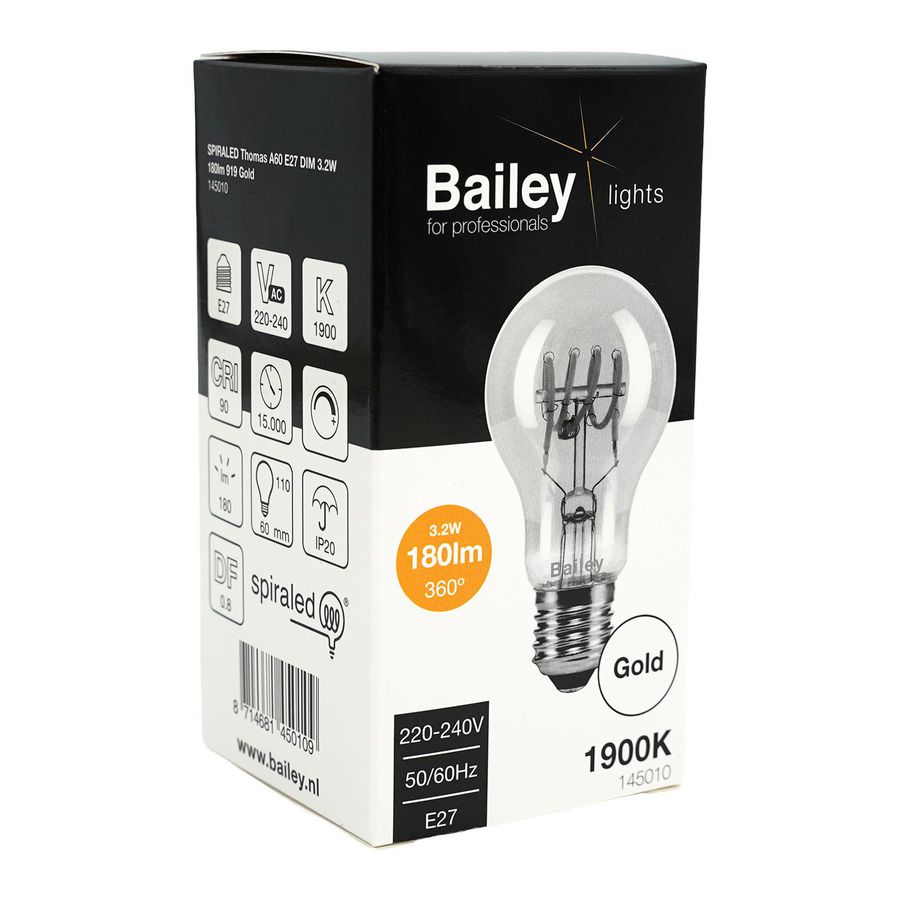LED-lamp Thomas A60 SPIRALED E27 DIM 3.2W 180lm 919 goud