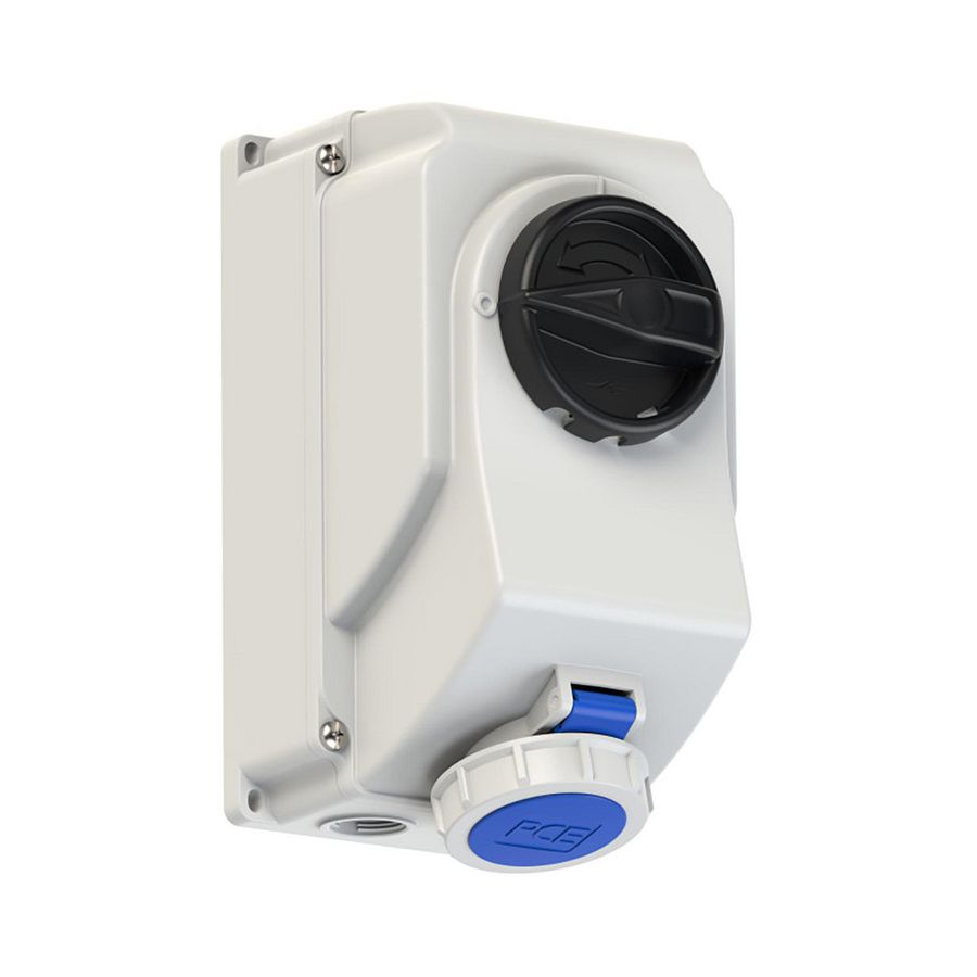 CEE opbouw ON/OFF wandcontactdoos 16A 3p 230V 6h blauw IP67 met doorlus