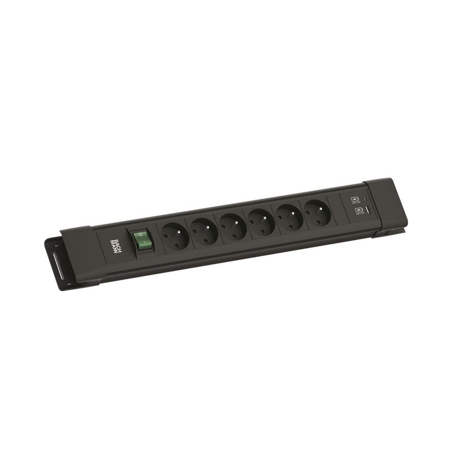 CONNECTUS 6x BE/FR 1x USB A/C chrgr schakelaar 2m RA zwart