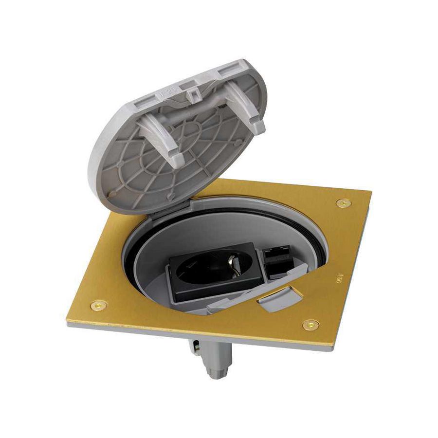 Deksel vloerdoos messing 1x WCD en 1x RJ45 CAT 6 IP66