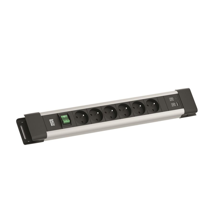 CONNECTUS 6x BE/FR 1x USB A/C chrgr schakelaar 2m RA grijs