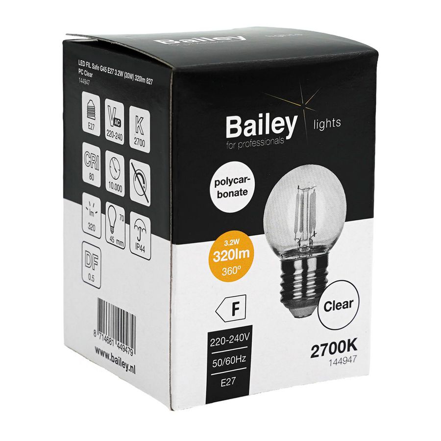 LED-lamp G45 FIL Safe E27 3.2W 30W 320lm 827 PC helder