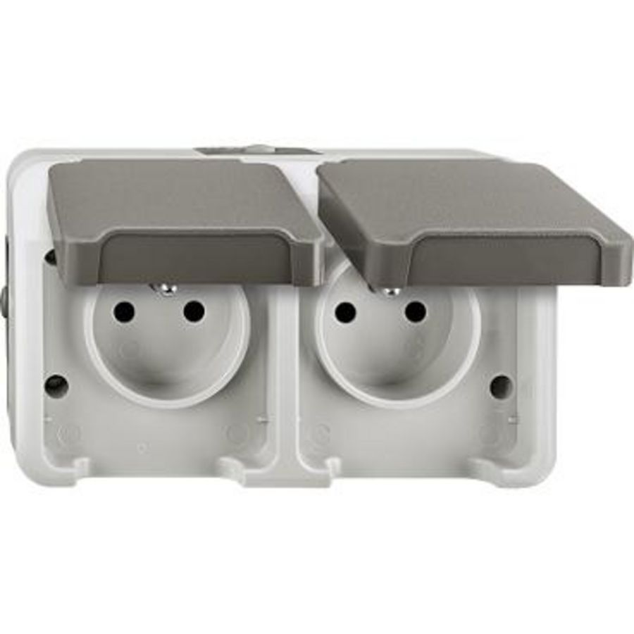 Opbouw Wandcontactdoos PENAARD 2V extra veilig KLAPDEKSEL IP44 grijs AQU