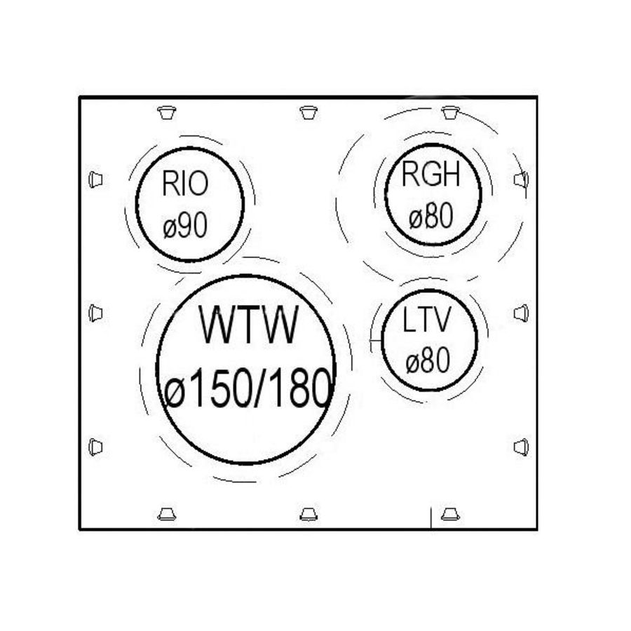 Mini-Delta dakbeschotplaat 80-80 type A 40-49° luchtdicht met riool doorvoer