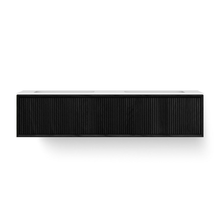 Wastafelmeubel SOLID FACET STRIPES 1600mm Solid Surface 2x wasbak 500mm 2x la zwart